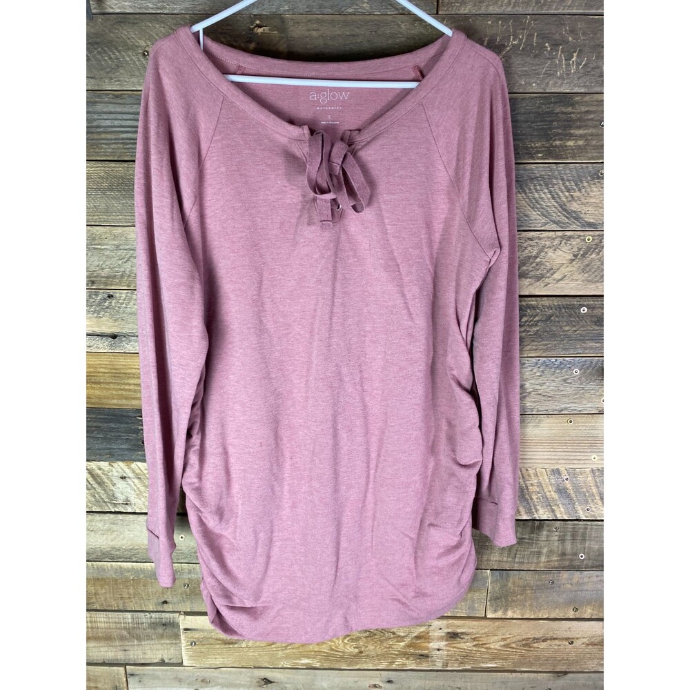 AGlow Womens Sz L Pink Long Sleeve Ruched Sides Maternity Top